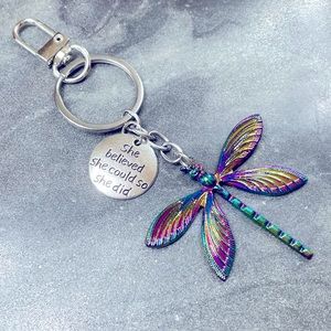 Metallic Iridescent Dragonfly with sentiment bag charm/keychain